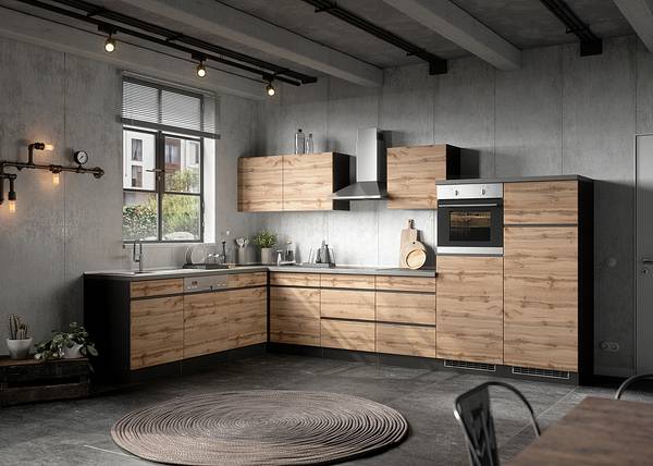 Ofen-Umbauschrank Turin Kombi B Wotaneiche Dekor / Graphit