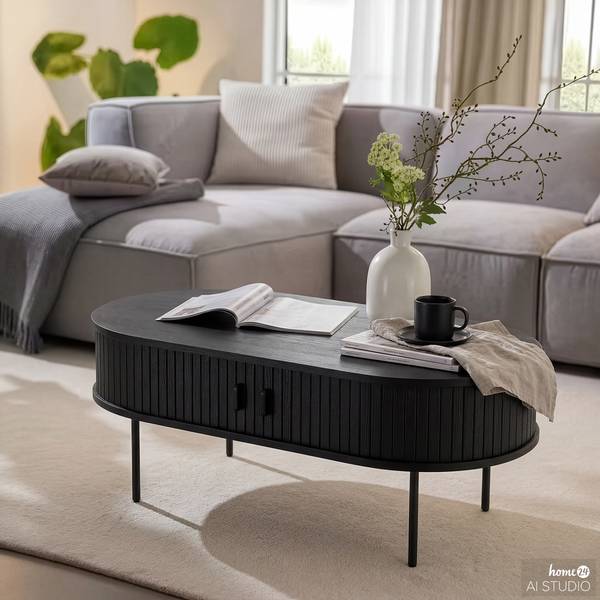 Couchtisch Maqueda Echtholzfurnier - Eiche Schwarz