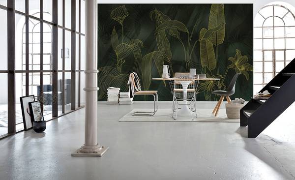 Vlies-fotobehang Darkest Green vlies - zwart/geel - 400 x 250 cm