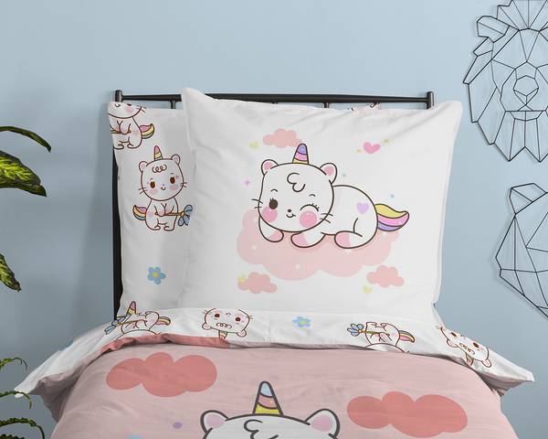 Kinderbettwäsche Puk Baumwolle - 135 x 200 cm - Pink - 135 x 200 cm