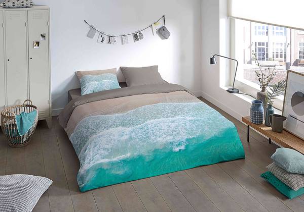 Parure de lit en microfibre Holiday Microfibre - Multicolore / Beige - 135 x 200 cm + oreiller 80 x 80 cm