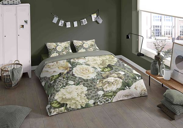 Microfaser Bettwäsche Joy Microfaser - Grün / Grau - 240 x 200/220 cm + 2 Kissen 70 x 40 cm