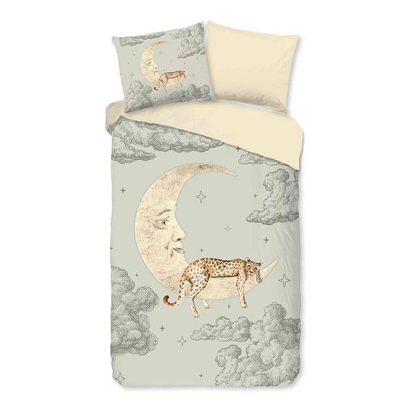 Renforcé beddengoed Boaz katoen - grijs / beige - 140 x 200/220 cm + kussen 70 x 60 cm