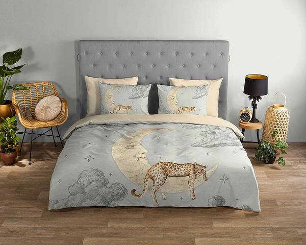 Renforcé beddengoed Boaz katoen - grijs / beige - 140 x 200/220 cm + kussen 70 x 60 cm