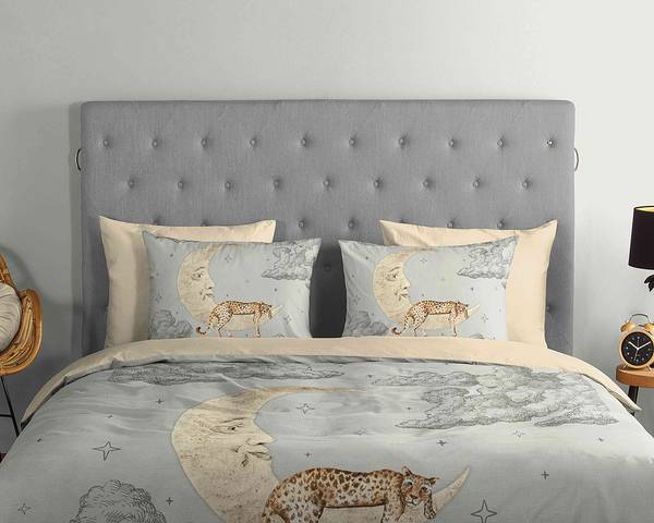 Renforcé beddengoed Boaz katoen - grijs / beige - 140 x 200/220 cm + kussen 70 x 60 cm