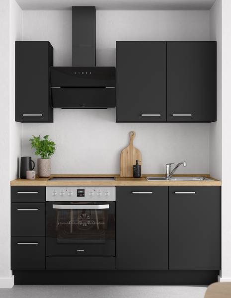 Küchenzeile High-Line Touch Variante A Schwarz / Eiche Sierra Dekor - Breite: 180 cm - Ausrichtung links - Ohne Elektrogeräte