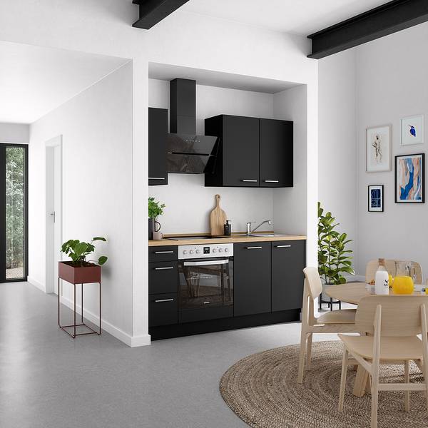 Küchenzeile High-Line Touch Variante A Schwarz / Eiche Sierra Dekor - Breite: 180 cm - Ausrichtung links - Ohne Elektrogeräte