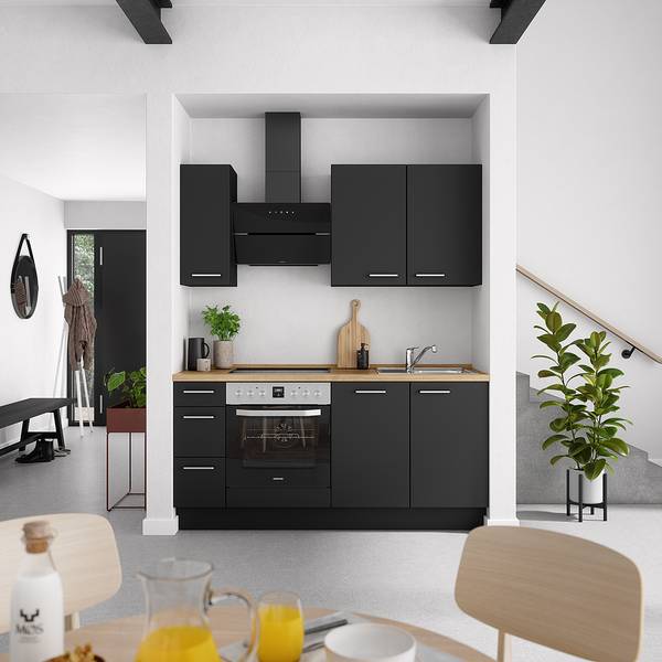 Küchenzeile High-Line Touch Variante A Schwarz / Eiche Sierra Dekor - Breite: 180 cm - Ausrichtung links - Ohne Elektrogeräte