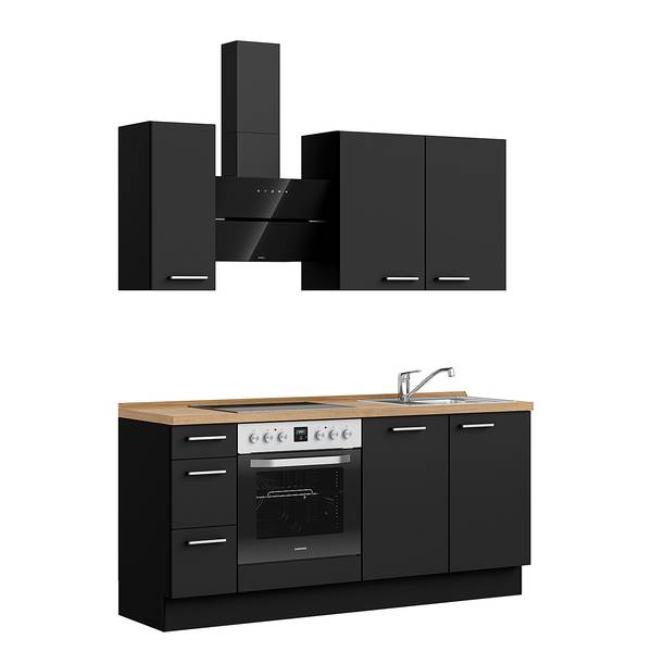 Küchenzeile High-Line Touch Variante A Schwarz / Eiche Sierra Dekor - Breite: 180 cm - Ausrichtung links - Ohne Elektrogeräte