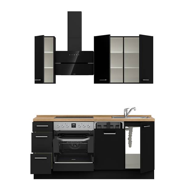 Küchenzeile High-Line Touch Variante A Schwarz / Eiche Sierra Dekor - Breite: 180 cm - Ausrichtung links - Ohne Elektrogeräte