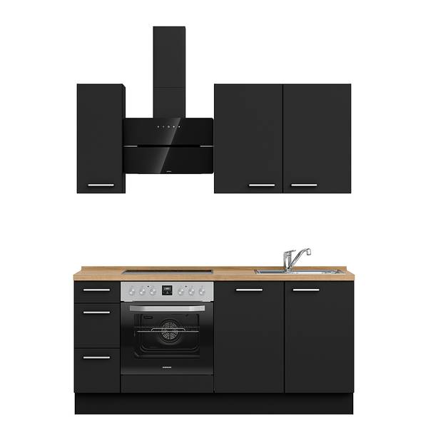 Küchenzeile High-Line Touch Variante A Schwarz / Eiche Sierra Dekor - Breite: 180 cm - Ausrichtung links - Ohne Elektrogeräte