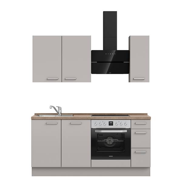 Küchenzeile High-Line Touch Variante A Grau / Eiche Havanna Dekor - Breite: 180 cm - Ausrichtung rechts - Ohne Elektrogeräte