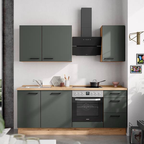 Küchenzeile High-Line Easytouch Kombi B Dunkelgrün - Breite: 210 cm - Ausrichtung rechts - Ohne Elektrogeräte