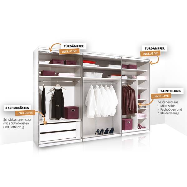 Zweefdeurkast Includo type A wit - Breedte: 280 cm - premium - grijs