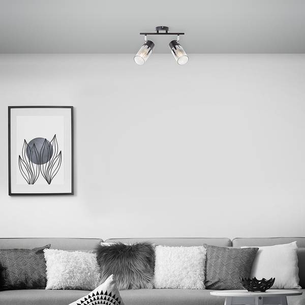 Plafondlamp Alia ijzer/rookglas/rubberhout - 1-lichts - Aantal lichtbronnen: 2