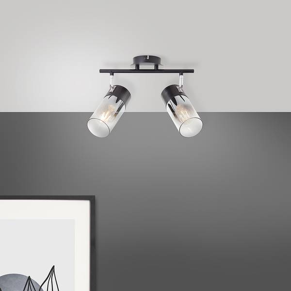 Plafondlamp Alia ijzer/rookglas/rubberhout - 1-lichts - Aantal lichtbronnen: 2