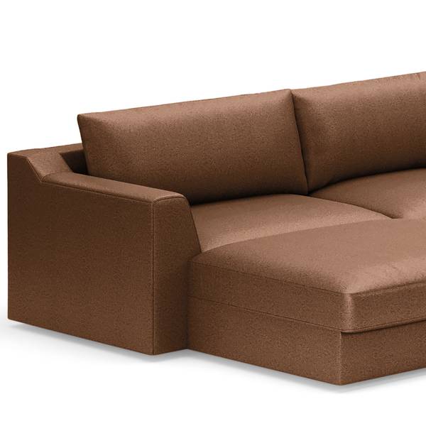 Wohnlandschaft Dixwell mit Hocker Antiklederlook - Microfaser Taeko: Braun - Longchair davorstehend links / Ottomane rechts
