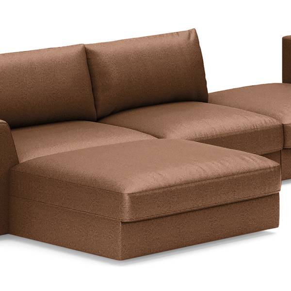 Wohnlandschaft Dixwell mit Hocker Antiklederlook - Microfaser Taeko: Braun - Longchair davorstehend links / Ottomane rechts