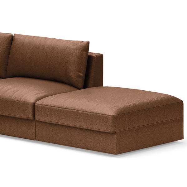 Wohnlandschaft Dixwell mit Hocker Antiklederlook - Microfaser Taeko: Braun - Longchair davorstehend links / Ottomane rechts
