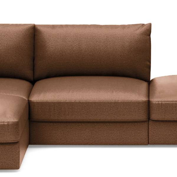 Wohnlandschaft Dixwell mit Hocker Antiklederlook - Microfaser Taeko: Braun - Longchair davorstehend links / Ottomane rechts
