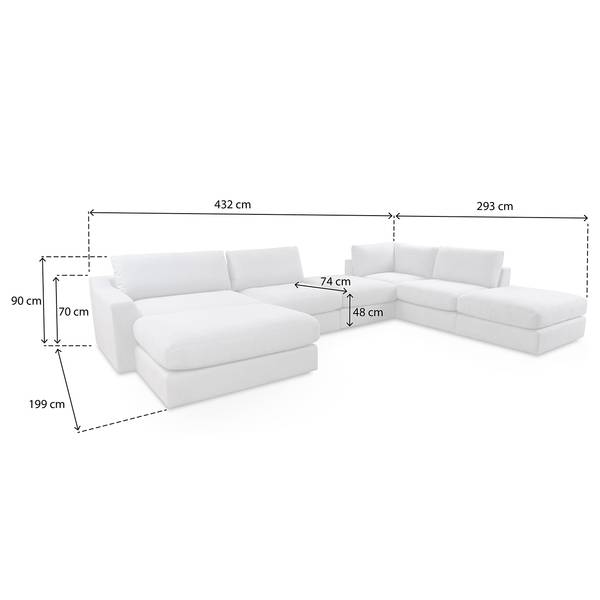Wohnlandschaft Dixwell mit Hocker Antiklederlook - Microfaser Taeko: Braun - Longchair davorstehend links / Ottomane rechts