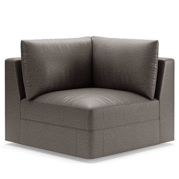 Zithoek Dixwell met hocker antieke leerlook - microvezel Taeko: antracietkleurig - chaise longue vooraanzicht rechts/ottomane links