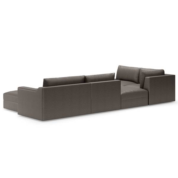 Zithoek Dixwell met hocker antieke leerlook - microvezel Taeko: antracietkleurig - chaise longue vooraanzicht rechts/ottomane links