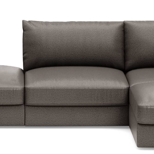 Zithoek Dixwell met hocker antieke leerlook - microvezel Taeko: antracietkleurig - chaise longue vooraanzicht rechts/ottomane links