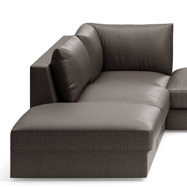 Zithoek Dixwell met hocker antieke leerlook - microvezel Taeko: antracietkleurig - chaise longue vooraanzicht rechts/ottomane links