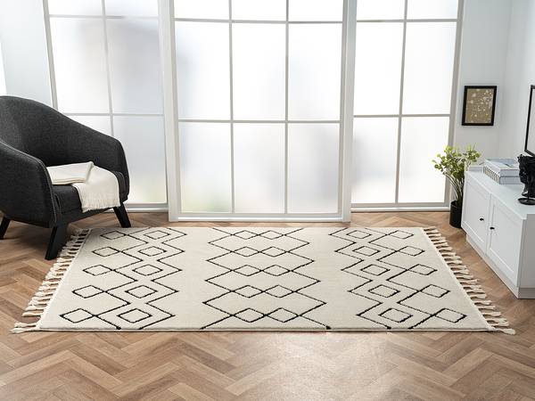 Hochflorteppich Moroccan Convention Kunstfaser - Weiß / Schwarz - 160 x 230 cm - 160 x 230 cm