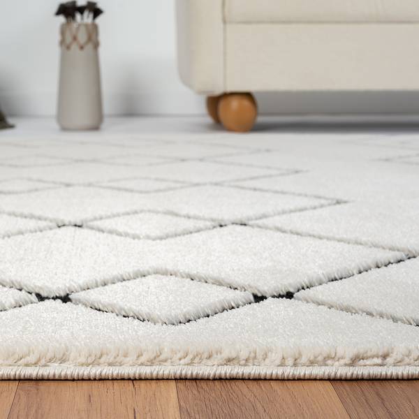 Hochflorteppich Moroccan Convention Kunstfaser - Weiß / Schwarz - 160 x 230 cm - 160 x 230 cm