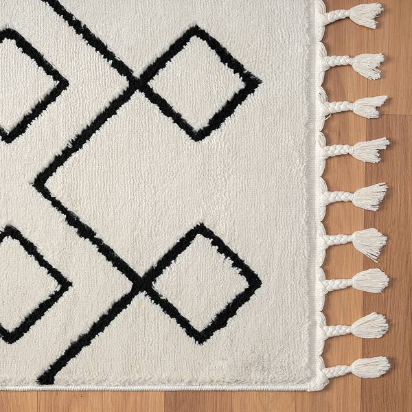 Hochflorteppich Moroccan Convention Kunstfaser - Weiß / Schwarz - 160 x 230 cm - 160 x 230 cm