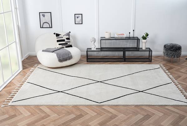 Hochflorteppich Moroccan Decor Kunstfaser - Weiß / Schwarz - 290 x 200 cm - 290 x 200 cm