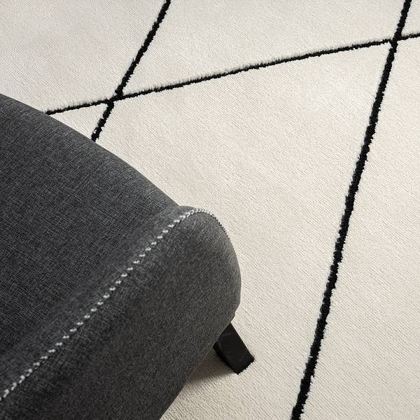 Hochflorteppich Moroccan Decor Kunstfaser - Weiß / Schwarz - 290 x 200 cm - 290 x 200 cm