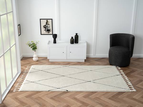 Hochflorteppich Moroccan Rarity Kunstfaser - Weiß / Schwarz - 140 x 200 cm - 140 x 200 cm