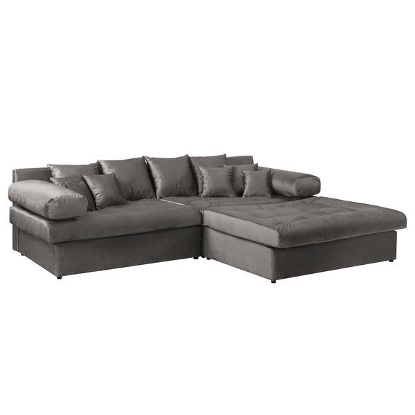 Hoekbank Naomi velours Onoli: rookgrijs - chaise longue vooraanzicht rechts