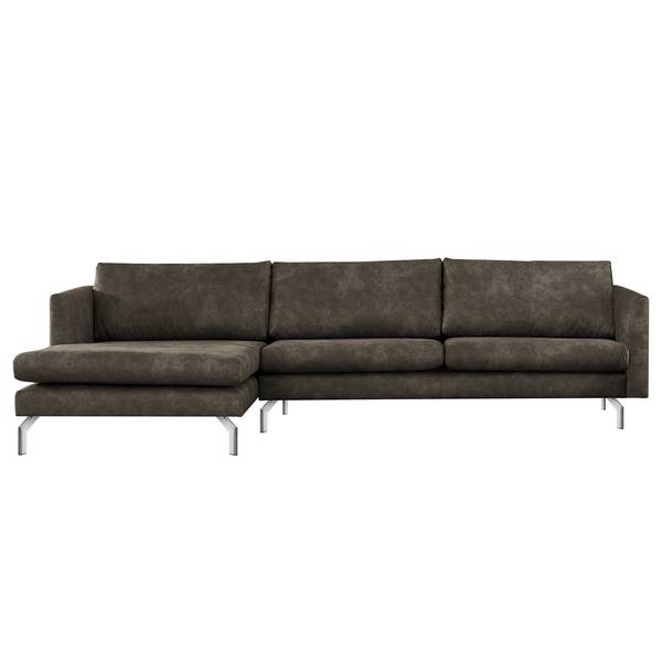 Ecksofa Kayena Antiklederlook - Microfaser Priya: Anthrazit - Longchair davorstehend links - Chrom glänzend
