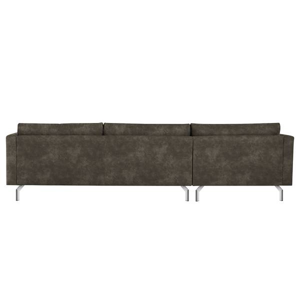 Ecksofa Kayena Antiklederlook - Microfaser Priya: Anthrazit - Longchair davorstehend links - Chrom glänzend
