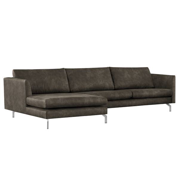 Ecksofa Kayena Antiklederlook - Microfaser Priya: Anthrazit - Longchair davorstehend links - Chrom glänzend