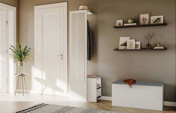 Panca da ingresso Knight Truciolare, rivestito - Bianco / Grigio - Bianco / Grigio