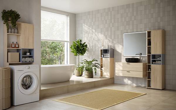 Badregal Kube Grau / Eiche Dekor