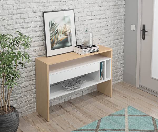 Tavolo consolle Choromela Truciolare, rivestito - Effetto rovere / Bianco - Bianco / Effetto quercia