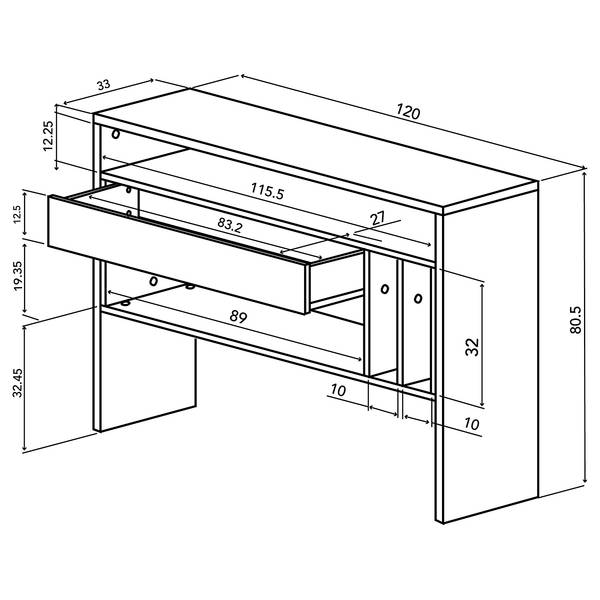 Tavolo consolle Choromela Truciolare, rivestito - Effetto rovere / Bianco - Bianco / Effetto quercia