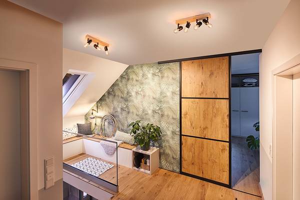 Plafondlamp Arvid 4 lichtbronnen verwerkt hout/aluminium - bruin