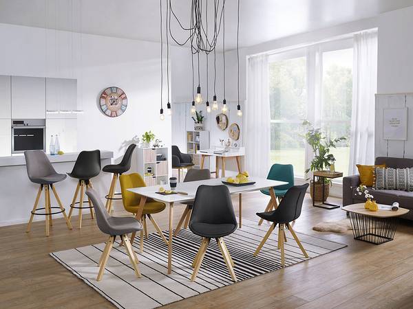 Barstuhl Jiag Kunstleder / Gummibaum Massiv / Eisen - Schwarz