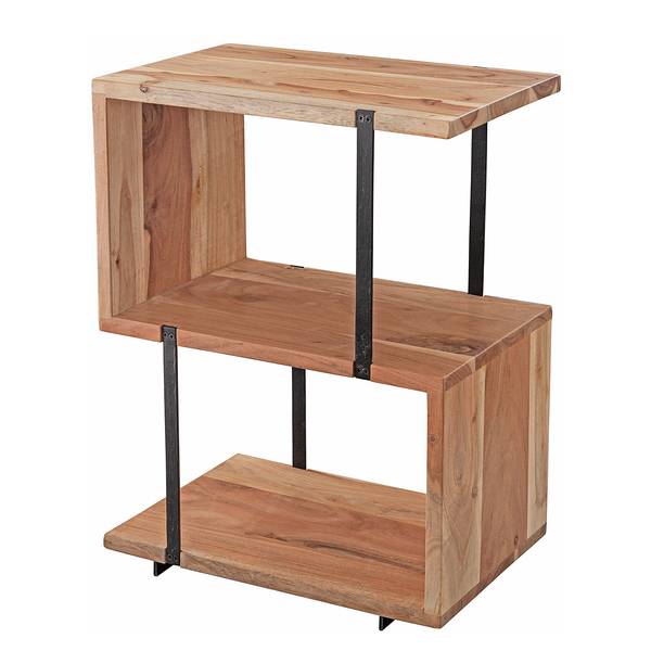 Table d’appoint Las Fiores Acacia massif / Acier inoxydable - Marron clair / Noir