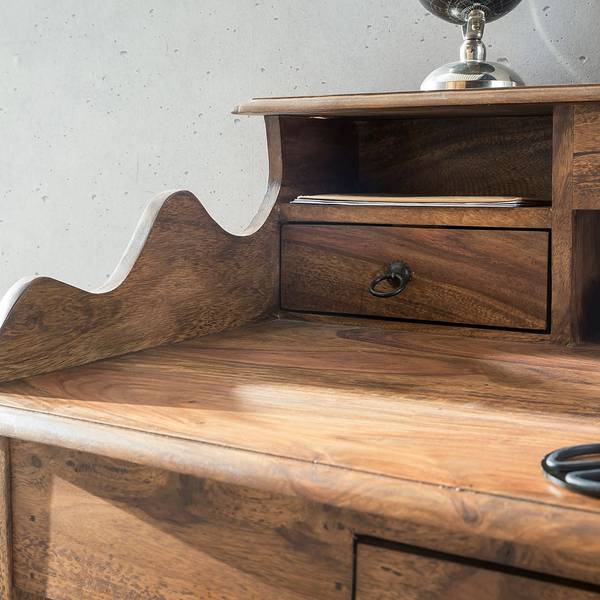 Bureau Zeissig massief sheeshamhout - bruin/zwart