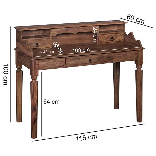 Bureau Zeissig massief sheeshamhout - bruin/zwart