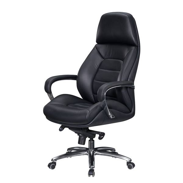 Bürodrehstuhl Drebkau Echtleder - Schwarz / Silber - Schwarz / Silber