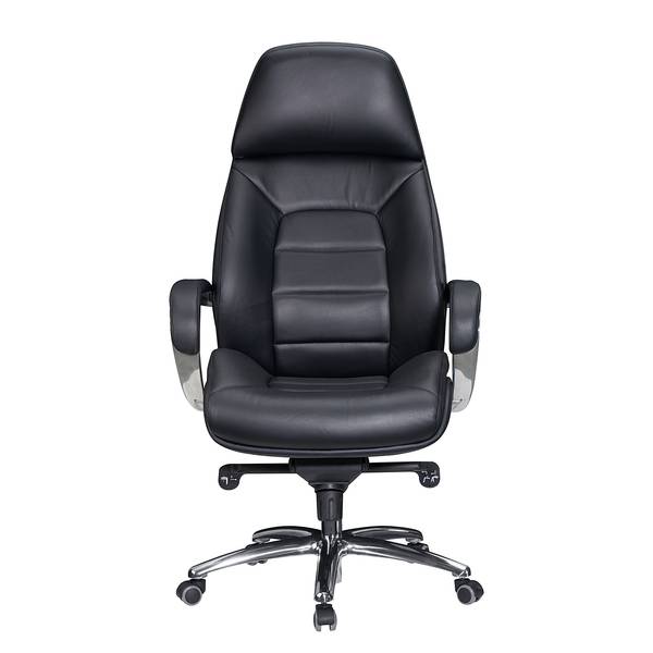 Bürodrehstuhl Drebkau Echtleder - Schwarz / Silber - Schwarz / Silber